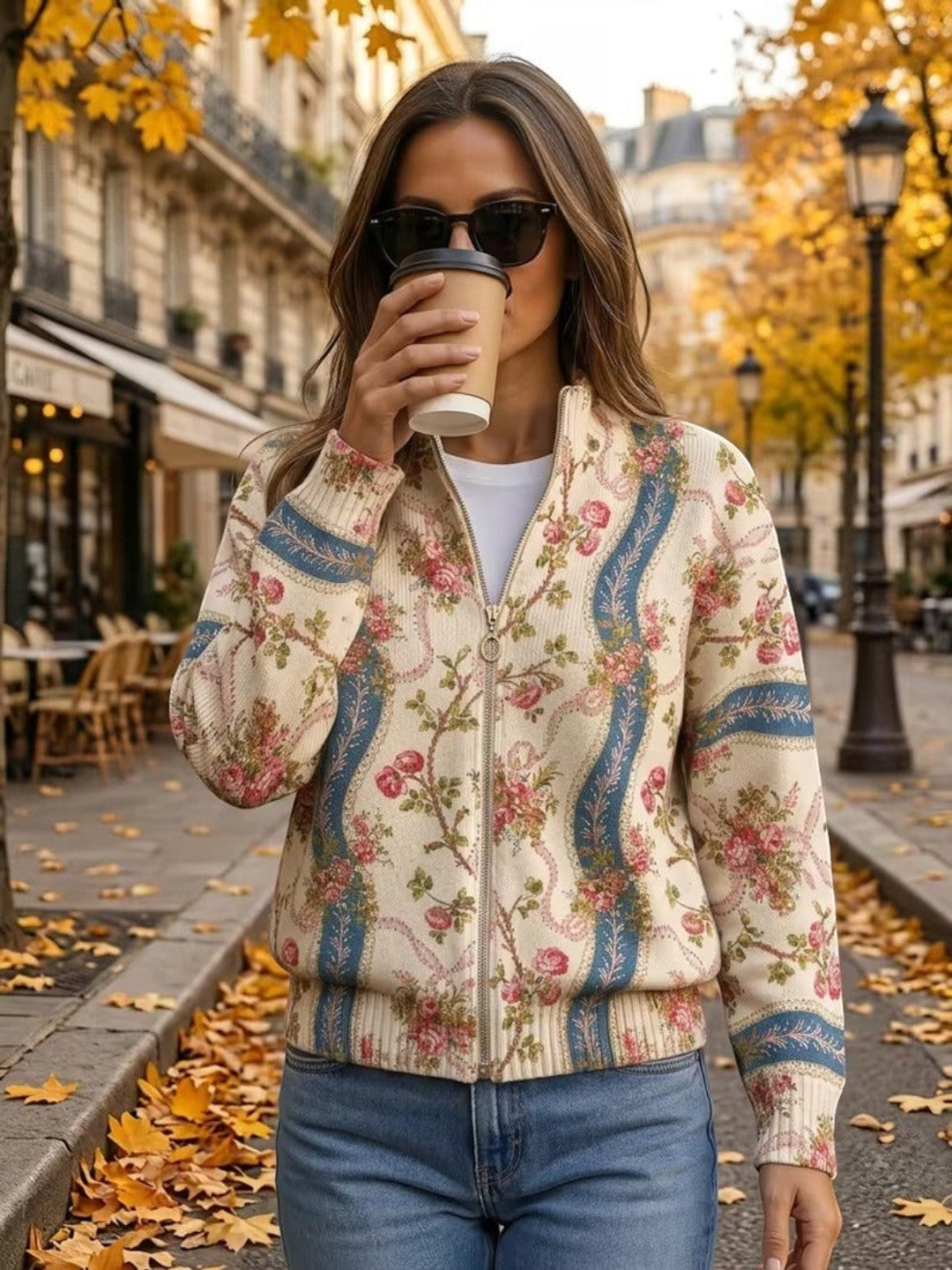 Sabine | Cardigan à motif de roses grimpantes