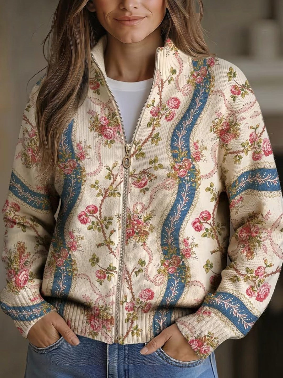Sabine | Cardigan à motif de roses grimpantes