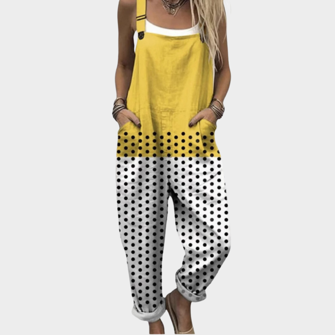 Salopette à pois jaune et blanc