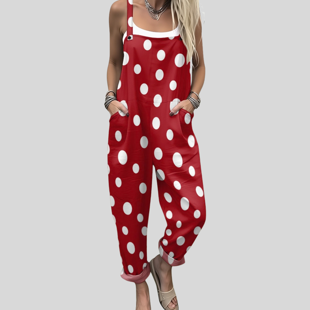 Salopette à pois rouge et blanc