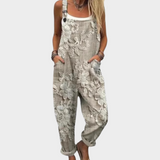 Salopette beige et gris à fleurs