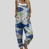 Salopette bleue à motif poisson