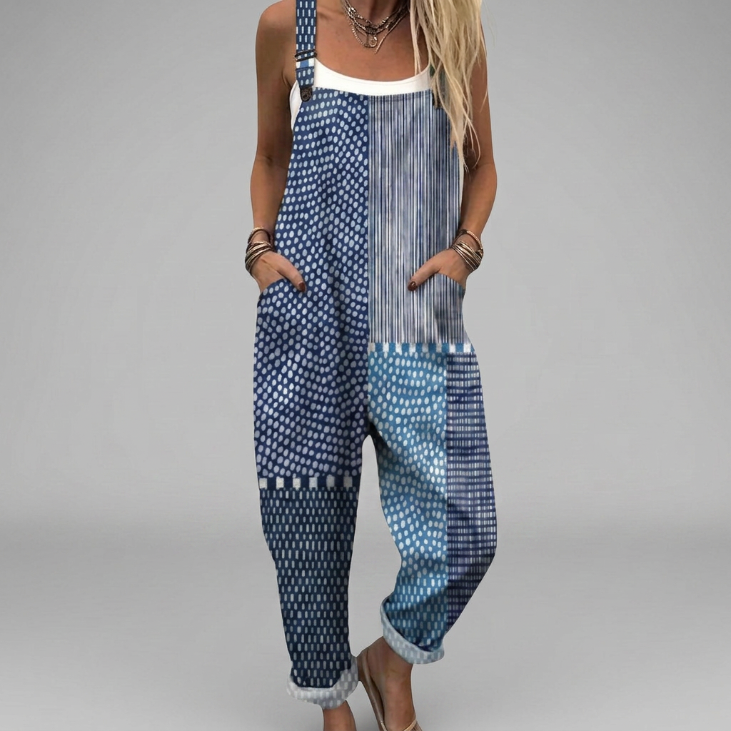 Salopette bleue bohème en patchwork