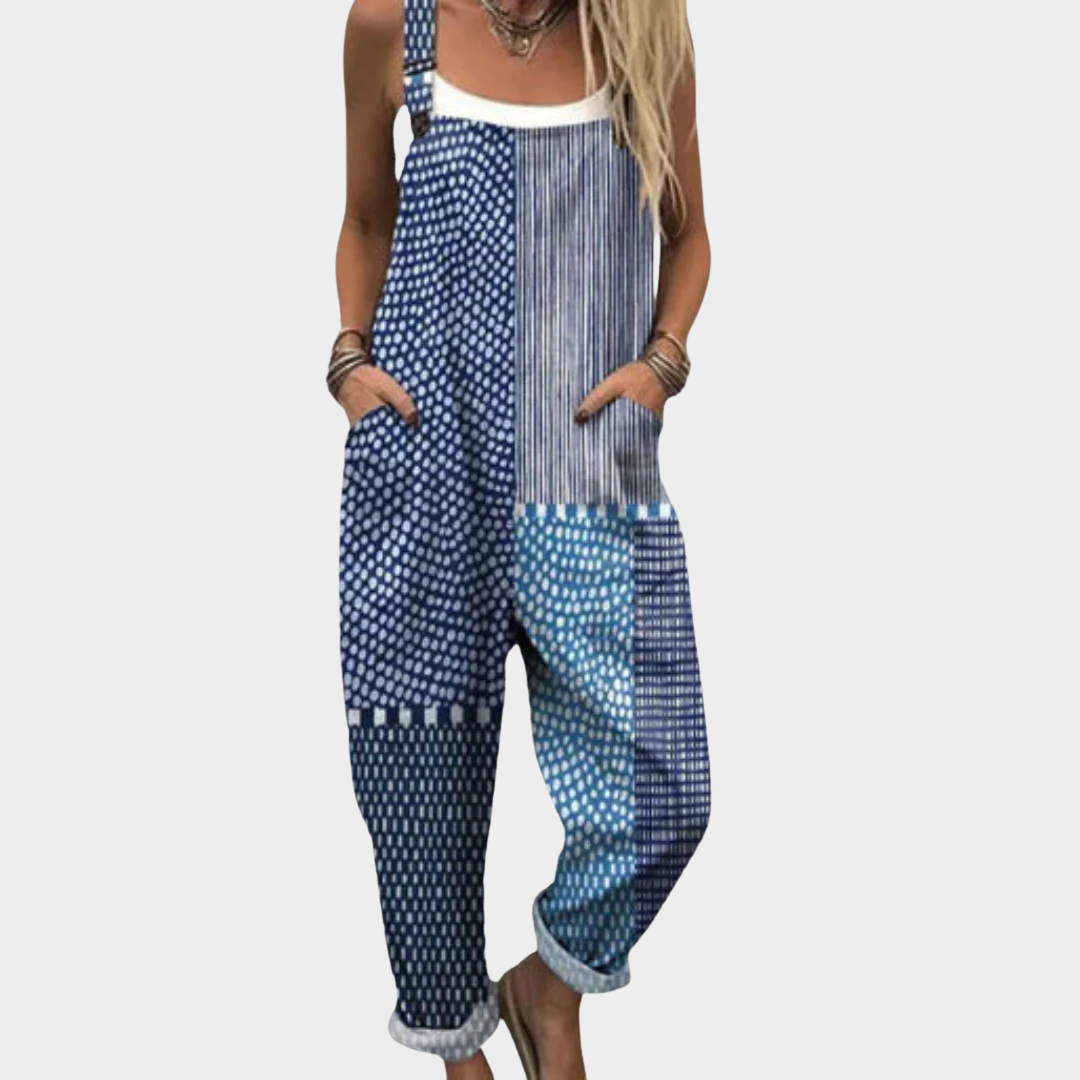Salopette bleue bohème en patchwork