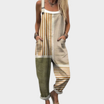 Salopette rayée beige et olive