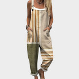 Salopette rayée beige et olive
