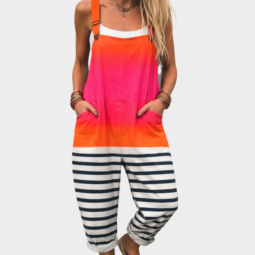 Salopette rayée orange et rose