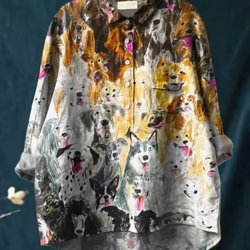 Sophie | Blouse décontractée à imprimé artistique chien