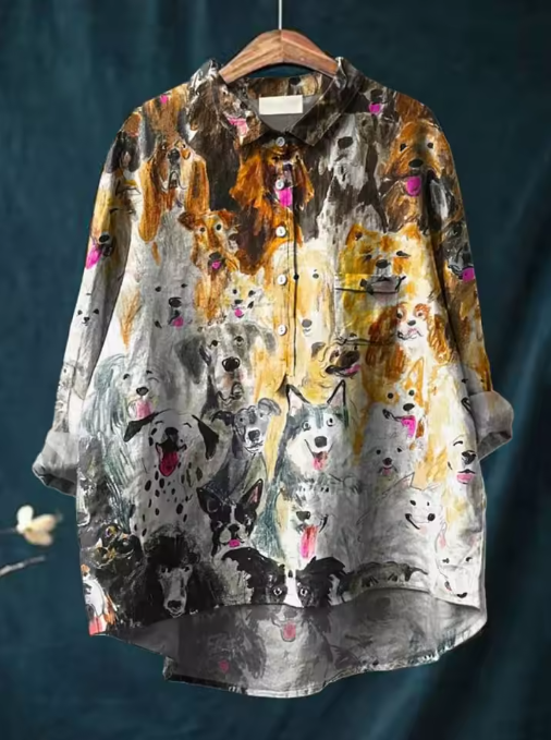 Sophie | Blouse décontractée à imprimé artistique chien