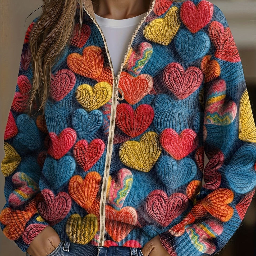 Suzette | Cardigan à motif de cœurs multicolores