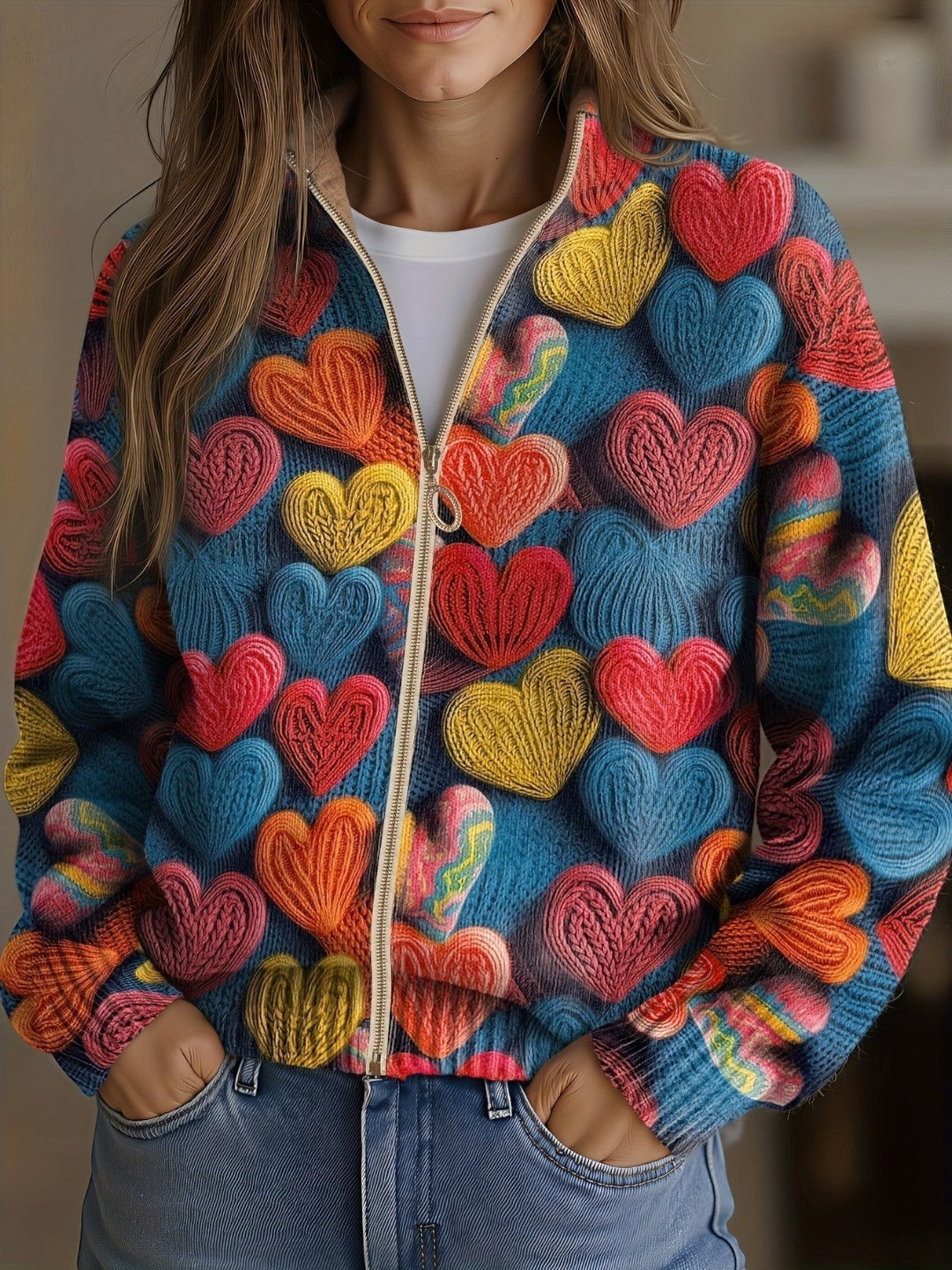 Suzette | Cardigan à motif de cœurs multicolores