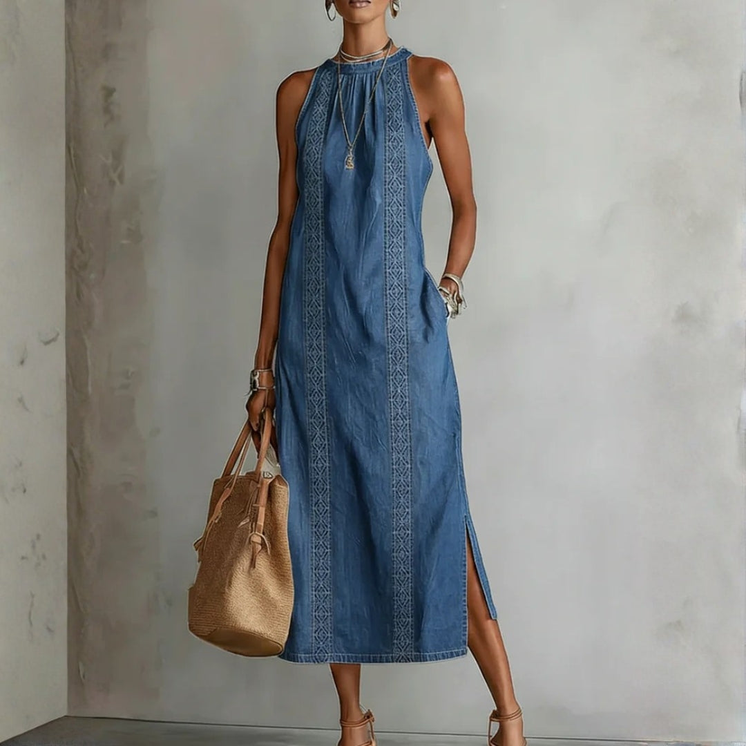 Tilly - Robe en denim dentelle rétro