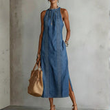 Tilly - Robe en denim dentelle rétro