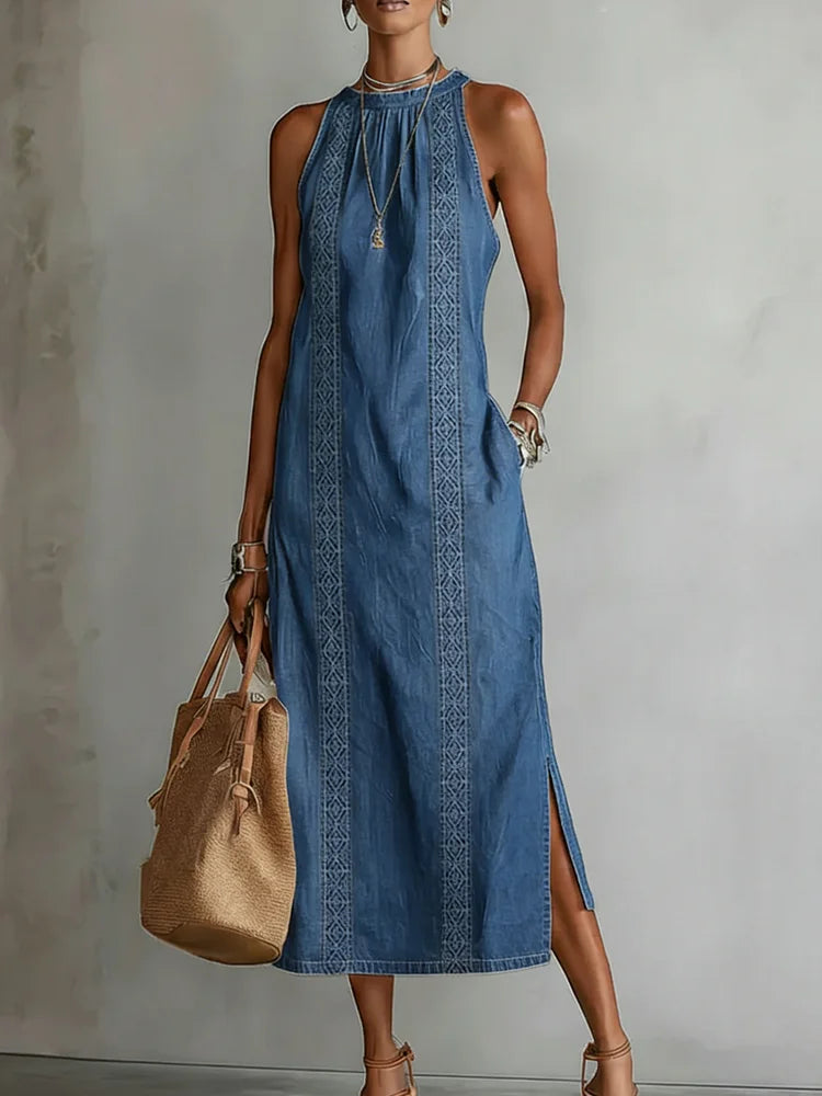 Tilly - Robe en denim dentelle rétro