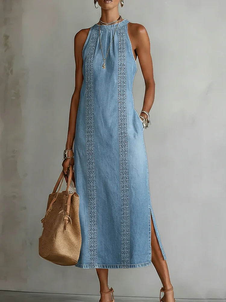 Tilly - Robe en denim dentelle rétro