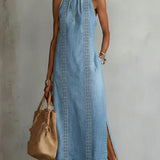 Tilly - Robe en denim dentelle rétro