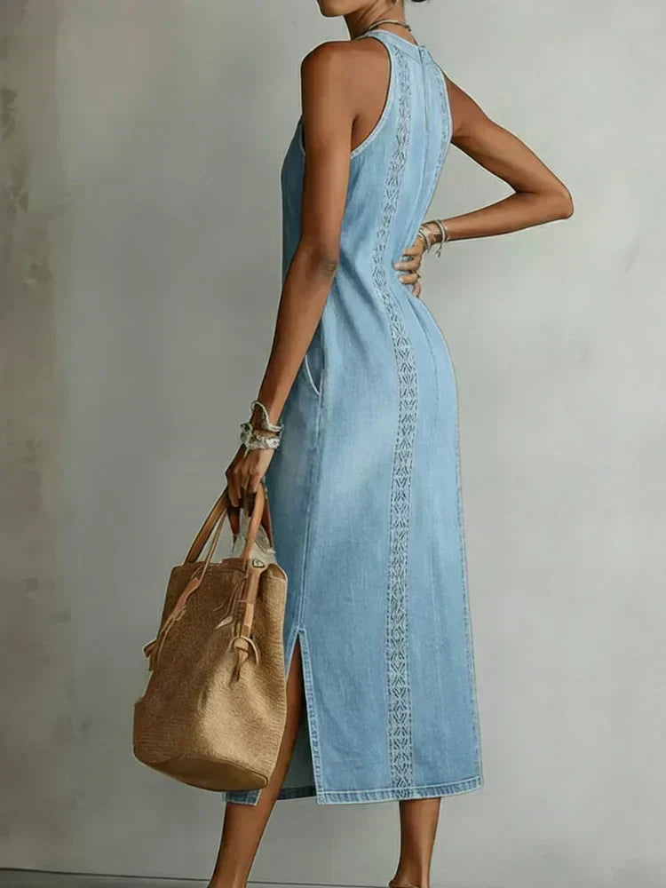 Tilly - Robe en denim dentelle rétro