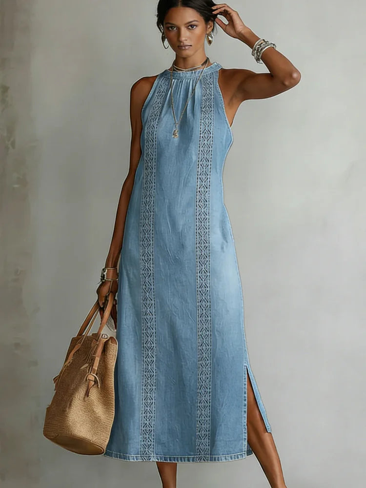 Tilly - Robe en denim dentelle rétro