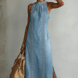 Tilly - Robe en denim dentelle rétro