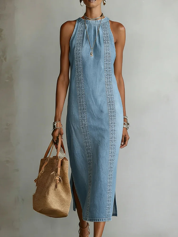 Tilly - Robe en denim dentelle rétro