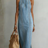 Tilly - Robe en denim dentelle rétro