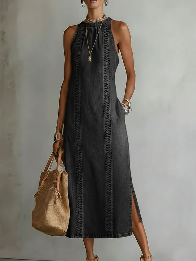 Tilly - Robe en denim dentelle rétro