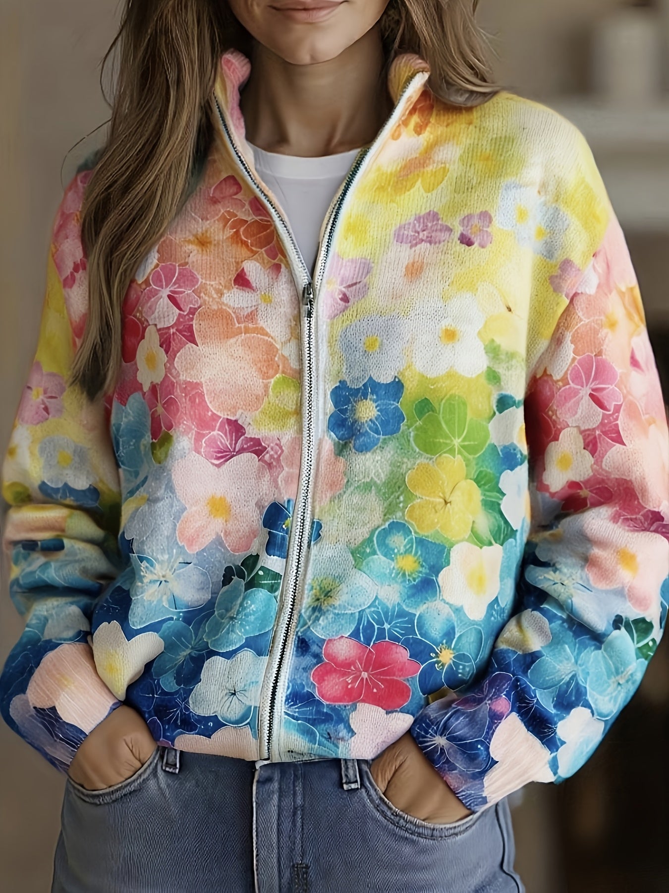 Ursule | Cardigan à motif floral aquarelle