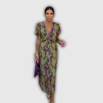 Vera | Robe midi portefeuille fleurie à manches bouffantes