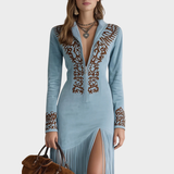 Victoria | Robe bohème en daim à franges