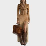 Victoria | Robe bohème en daim à franges