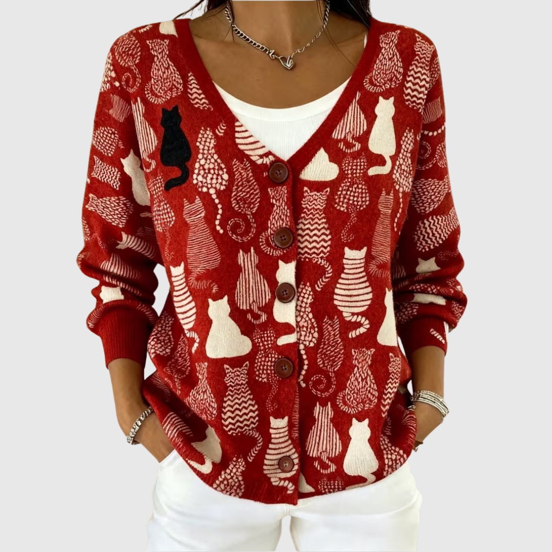 Una | Cardigan de fête à motif chat