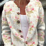 Sorcha | Cardigan crème à fleurs roses