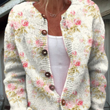 Sorcha | Cardigan crème à fleurs roses