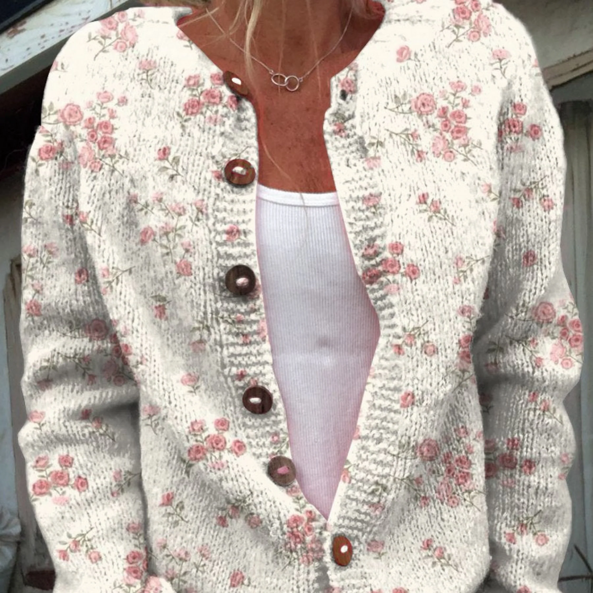 Tansy | Cardigan crème à petites roses