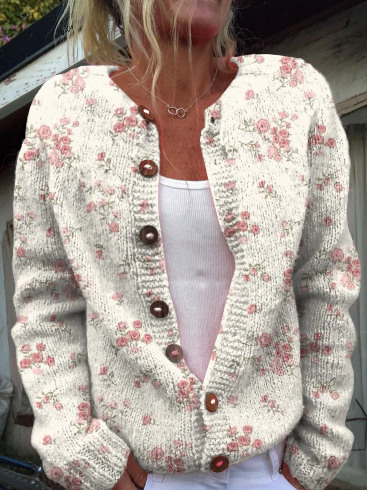 Tansy | Cardigan crème à petites roses