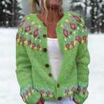 Yvonne | Cardigan folk fleuri vert