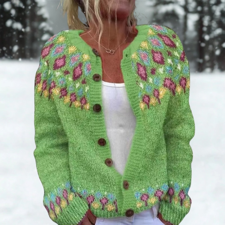 Yvonne | Cardigan folk fleuri vert